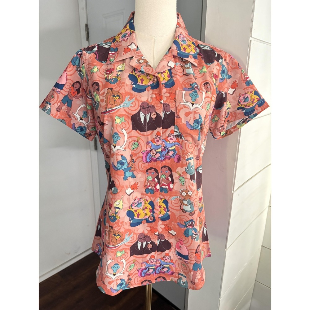 RSVLTS Shirt Womens Small Disney Lilo & Stitch Button Up Ohana Means Family - Picture 2 of 6